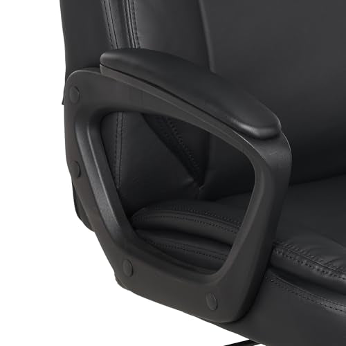 Amazon Basics Classic Puresoft PU Padded Mid-Back Office Desk Chair with Armrest, Easy Assembly, Sturdy Metal Base, Wheels, 275lb Support, 26"D x 23.75"W x 42"H, Black - color: Black