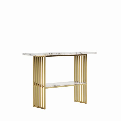 ZeHuoGe Modern Luxury Gold Metal Frame Console Table, Chic Entryway Table with Storage Shelf for Living Room Decor