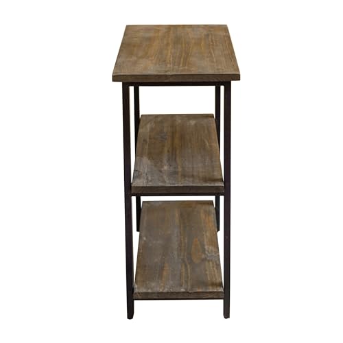 Alaterre Furniture Pomona Living Room 3-Tier Solid Wood Under-Window Bookshelf with Metal Frame – Rustic Industrial Modern Living Room Bookcase (Rustic Brown)