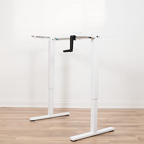VIVO Compact Hand Crank Stand Up Desk Frame, White, DESK-M051MW | For 37 to 77 inch Table Tops, Height Adjustable, Ergonomic Standing Desk Legs, Foldable Handle - color: White