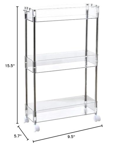 Chris.W Slim Storage Cart 3 Tier with Wheels, Clear Bathroom Cart Organizer, Mobile Shelving Unit Rolling Utility Cart, Slide Out Organizer for Kitchen, Bathroom, Laundry, Narrow Places, Office 5.2" W - size: 5.2" W