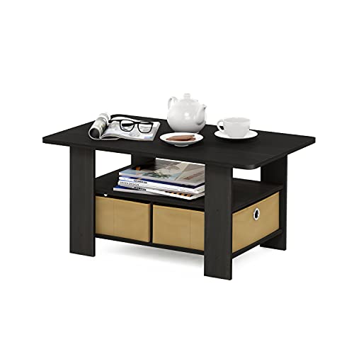 Small Modern Coffee Table with Storage, Bin Drawer Side Table, Coffee Table for Bedroom, Home Office, Living Room, Espresso - color: Espresso/Brown
