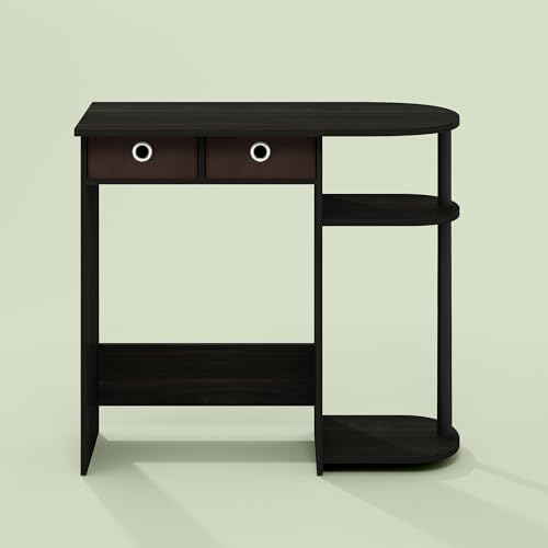 Varel Compact Computer Desk with Bin Drawers and Shelves, Charcoal/Black - color: Charcoal/Black