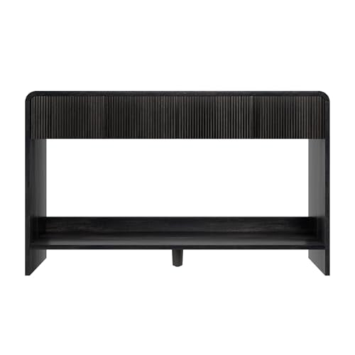AMERLIFE 45" Fluted Entryway Console Table with 2 Drawers and Open Shelf | Modern Entryway Table with Rounded Edges, Wood Sofa Table for Hallway, Foyer, Behind Couch, Living Room, Black - color: Black - Fluted Panel, size: 45"