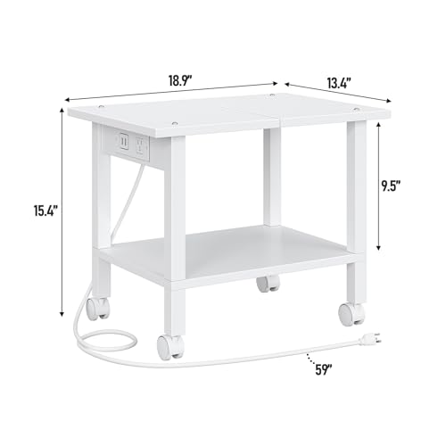 TUTOTAK Printer Stand, 2 Tier Rolling Printer Cart with Charging Station | Small Under Desk Printer Table with Wheels for Small Space, Office, Home, White PS01BW001P - color: White, size: 2 tier(18.9 x 11.8 x 15.4inchs)