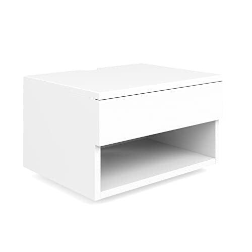 Nathan James Jackson Wall Mounted Floating Bedroom Nightstand with Storage Drawer and Modern Open Shelf Cubby Set of 2, White - color: White, size: Set of 2