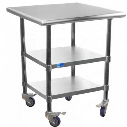 AmGood Stainless Steel Work Table with 2 Shelves and Casters | Metal Utility Table On Wheels (Stainless Steel Work Table with 2 Shelves + Casters, 12" Long x 24" Deep) - size: 12" Long x 24" Deep