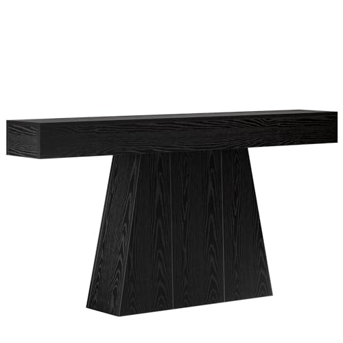 Tribesigns 63" Black Console Table, Farmhouse Entryway Table with Trapezoidal Base, Narrow Long Wood Sofa Table Behind Couch Table for Entrance, Hallway, Living Room, Black