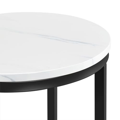 Yaheetech Round End Table Set of 2,16in Faux Marble Accent Table,Modern Side Table with Marble Top and Metal Frame,Small Coffee Table Telephone Table for Living Room/Small Space,Black - color: Black