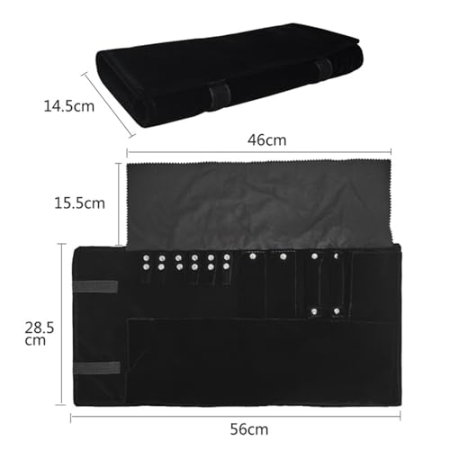 Velvet Travel Jewelry Case Roll Bag Organizer for Necklace Bracelet Earrings Ring (Black) (Black(6+2+4+2) - color: Black (6+2+4+2)