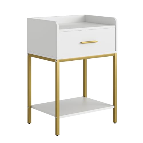 Nightstand,3-Tier Modern Night Stand,Bedside Table with Storage Drawer and Shelf,Small Side Table for Bedroom,Living Room,White - color: White