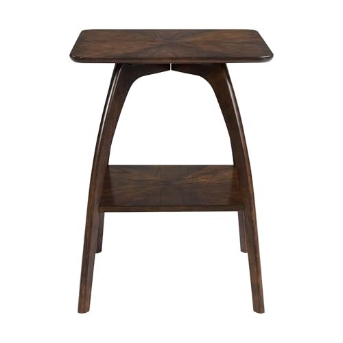 Sandstone Home LAX Mid-Century Modern Square End Table with Starburst Top – 18” Accent Table with Shelf, Rich Espresso Brown Finish, Retro Side Table or Nightstand for Living Room or Bedroom - color: Rich Espresso Brown