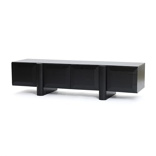 LuxenHome 63" Black TV Stand for Living Room, Modern Media Console Cabinet | Fits for TVs up to 65", Low-Profile TV Entertainment Center with Storage, Geometric Door Fronts