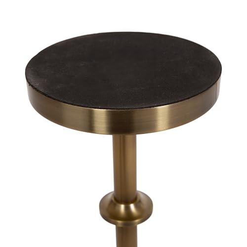 Kate and Laurel Engles Modern Adjustable-Height Pedestal Drink Table, 10 x 10 x 30, Walnut Brown and Brass, Mid-Century Round Indoor Metal Plant Stand with Solid Wood Tabletop