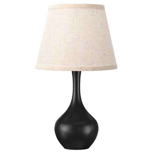 Seealle 16.1" Touch Table Lamps for Nightstand, 3-Way Dimmable Small Bedroom Lamps for Night Stands, Black Bedside Lamps for Living Room, Kids Room, End Table - color: A. Beige Shade & Black Base