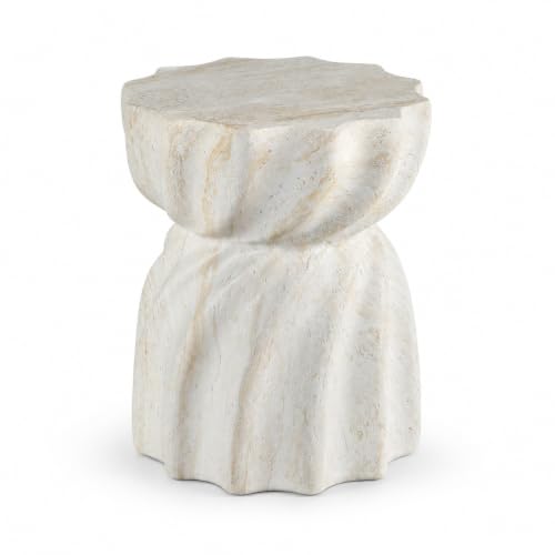 Stone Side Table,Round Faux Marble Side Table,Modern Small Stone End Table for Balcony (White-13.8"-9) - color: White-13.8"-9