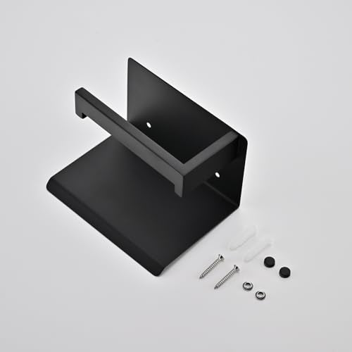 Toilet Paper Holder with Phone Shelf, Matte Black | SUS304 stainless steel, screw-mounted, phone shelf with raised lip, fits standard toilet paper rolls - color: Matte Black