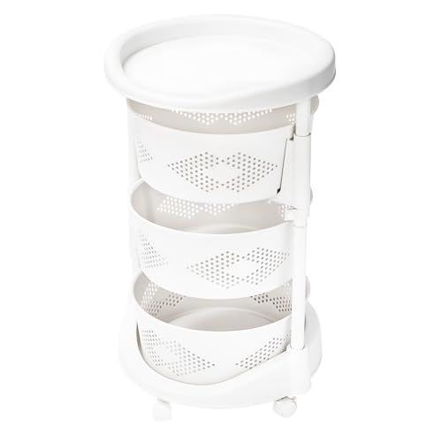 3-Tier Adjustable Kitchen Storage Rack,3 Layer Rotating Vegetable Organizer with Lockable Casters,Multi-Layers Rotatable Baskets for Kitchen Bathroom Living Room,White - size: 3-Tier