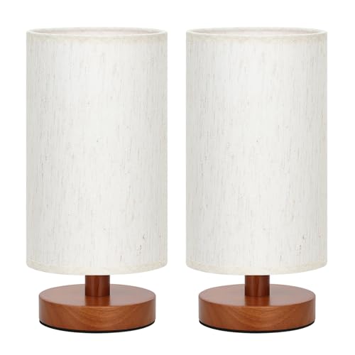 Fenmzee Small Lamps Set of 2 - Inline Control, Bedside Table Lamp for Bedroom with 3000K A15 LED Blub, Easy Assembly (Cream Shade - Walnut Base Set of 2, 9" Inline Control) - color: Cream Shade - Walnut Base set of 2