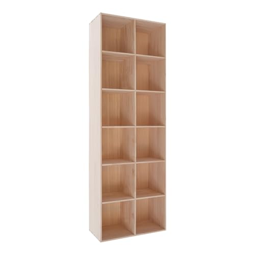 Wooden 12 Cube Shelf Bookcase, Floorstanding Bookshelf with Open Compartments & Back Panel 70.87x11.81x23.62 Inch, Solid Wood Cube Storage Organizer for Living Room, Bedroom (12 Cube) - size: 12 Cube
