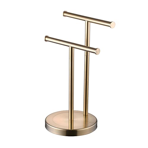 SHUNLI Hand Towel Holder Stand, Double T-Shape Hand Towel Stand Rack for Bathroom Countertop, SUS304 Stainless Steel, Brushed Gold - color: Brushed Gold
