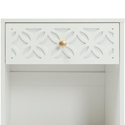 White Nightstand with Drawer and Open Shelf, 17.7 W | Modern Bed Side Table for Bedroom, Small End Table for Small Spaces, Living Room, Easy Assembly