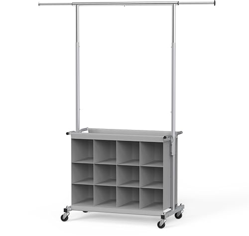 Simple Houseware Garment Rack with Extensible Haning Rod and 16 Shoes Organizer, Grey