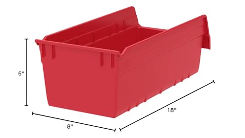 Akro-Mils 30088 Plastic Nesting ShelfMax Storage Bin Box, 18x8x6-Inch, Red (8-Pack) - color: Red