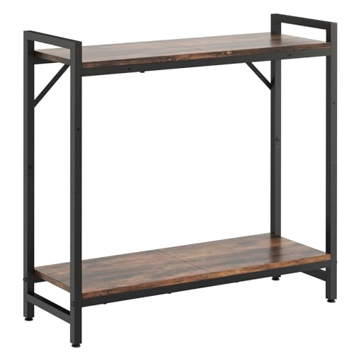 Livofloral Narrow Console Table, Small Entryway Table with 2 Support Bar, Thin Sofa Table, Small Couch Table, Display Table, Side Table for Living Room, Hallway, Bedroom, Rustic Brown - color: Rustic Brown