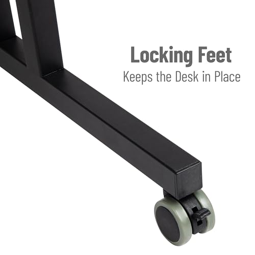 Mind Reader Standing Desk, Adjustable Height Laptop Workstation, Portable Rolling Desk on Wheels, Two-Tier Metal Frame, Black - color: Black