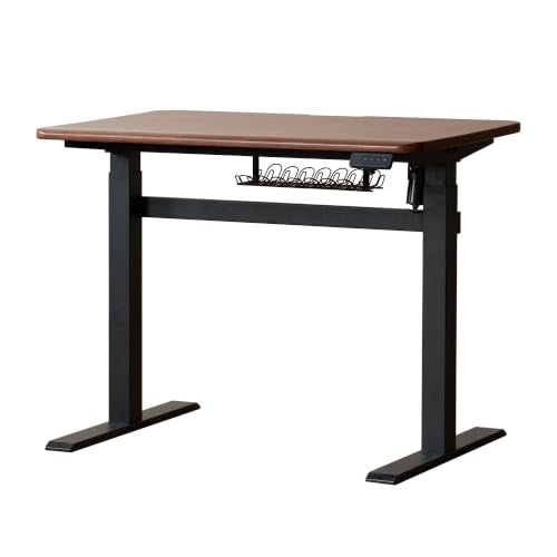 Solid Wood Electric Height Adjustable Standing Desk, Walnut Rubber Wood Home Office Sit Stand Desk with Cable Management Tray for Study Living Room 47.24" W - color: Walnut-rubberwood Electric Height Adjustable, size: 47.24"W