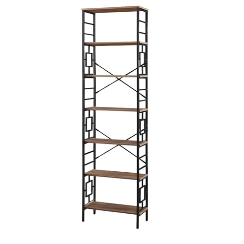 HOMISSUE Tall Bookshelf, 84 Inch Industrial Bookshelf with Metal Frame and Open Shelves, 7 Tier Metal Bookshelves and Bookcases, Rustic Tall Book Shelf for Office, Living Room and Bedroom, Brown - color: Rustic Brown, size: 7-Tier(23.6"W x 84.4"H)