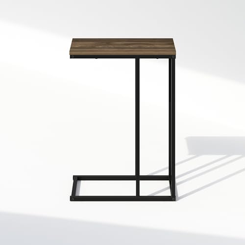 Furinno C-Shaped Side Table, Metal Frame End Table, Night Stand, Bedside Table, for Living Room, Bedroom, Columbia Walnut - color: Columbia Walnut, size: C-Shaped with Metal Frame