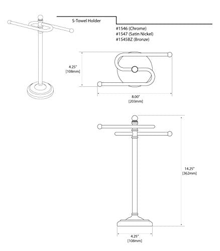 Gatco 1547 Counter Top S Style Towel Holder, Satin Nickel - color: Satin Nickel