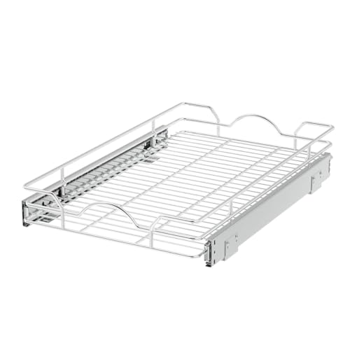 OCG Pull Out Cabinet Organizer 2 Pack (15" W x 21" D), Pull out Shelves 1 Tier, Cabinet Slide Out Shelves for Base Cabinet Organization in Kitchen Bathroom Pantry, Bottom Mount, Chrome Finish - size: 15W21D, 2Pack
