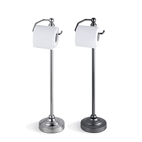 SunnyPoint Deluxe Free Standing Heavy Weighted Toilet Tissue Paper Roll Holder Stand (Brushed Nickel) - color: Brushed Nickel