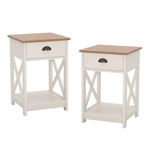 PHI VILLA End Table Living Room Set of 2 - Farmhouse Bedroom Nightstands Small Bedside Table, Ivory White Side Table - color: Ivory 1