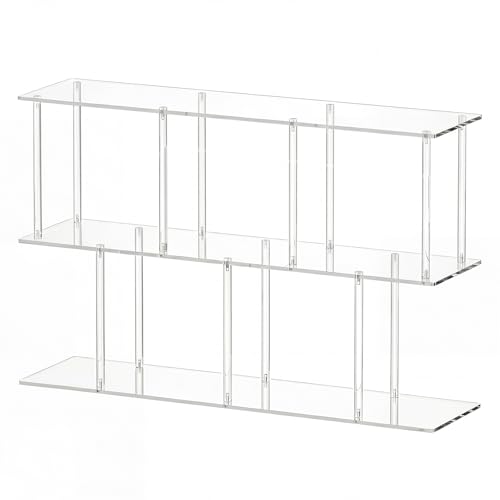 3-Tier Acrylic Low Bookshelf 11.8''D X 47.2''W X 24.6''H Clear Long Bookcase with Large Storage Cube Organizer Shelf Easy Assembly for Office Living Room Bedroom