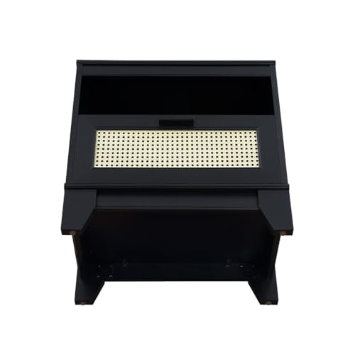 Manhattan Comfort Sheridan Cane Nightstand with Full-Extension Drawer and Open Shelf Cubby, Mid-Century Modern Bedside End Table, Boho Night Stand Accent Table for Bedroom or Living Room in Black - size: Set of 1