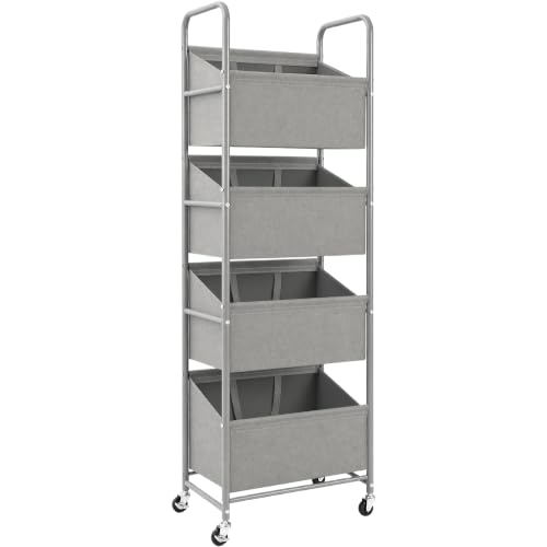 STO STO 4-Tier Vertical Rolling Laundry Hamper, Removable Bags, Gray Faric | 160L Capacity, Space-Saving Vertical Design, Rust-Resistant Steel Frame, Lockable Wheels, Ideal for Apartments & Small Spaces - color: Gray Faric, size: 4-Tier