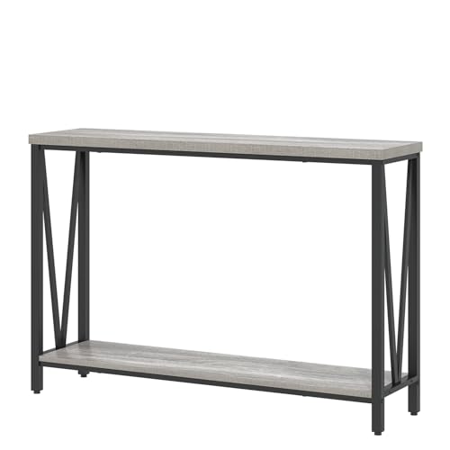 FOLUBAN Industrial Sofa Console Table, Rustic Wood and Metal Entryway Hallway Table for Living Room Entrance, 43.3 Inch Light Grey - color: Light Grey