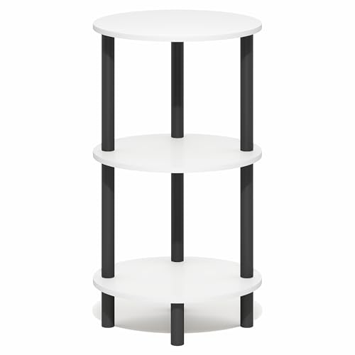 Furinno Turn-N-Tube Side Table, 3-Tier Oval End Table, Night Stand, Bedside Table, for Living Room, Bedroom, White/Black - color: White/Black, size: 1-Pack, Plastic Frame, 3-Tier, 27.6 Inches Tall