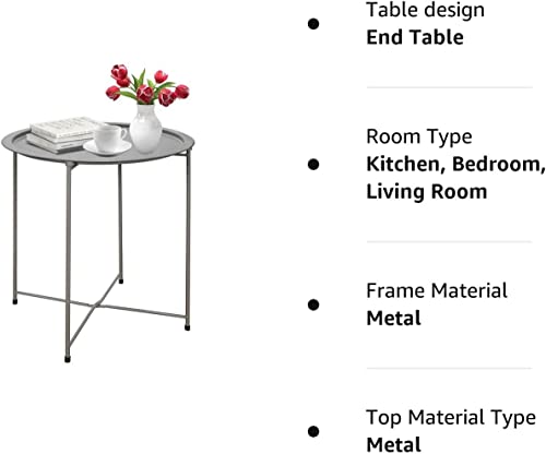 Garden 4 you Folding Tray Metal Side Table 2PC Grey Round End Table Cyan Sofa Small Accent Fold-able Table, Round End Table Tray, Next to Sofa Table, Snack Table for Living Room and Bed Room - color: Grey