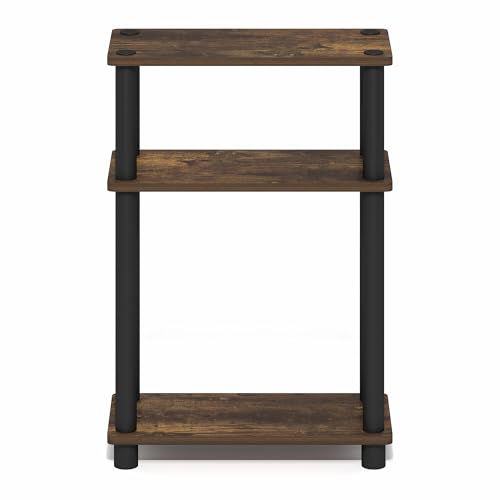 Furinno Turn-N-Tube Narrow Side Table, 3-Tier Rectangular Modern End Table with Storage Shelf, Slim Toolless Assembly Nightstand, Night Stand, Bedside Table, for Living Room, Bedroom, Amber Pine - color: Amber Pine/Black