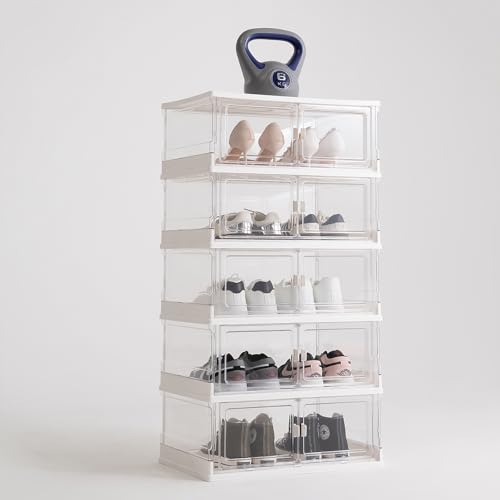 Thicken & Sturdy Clear Shoe Storage Organizer with Magnetic Door,Stackable Plastic Shoe Box,for Closet, Shoe Storage Box Containers,Easy Assembly,Set of 3