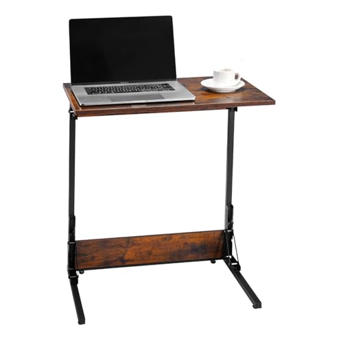 VEVOR C Table, Folding C Shaped End Table with Metal Frame & Adjustable Feet, Foldable C Shaped Side Table for Living Room Bedroom Office, 23.62 x 14.57 x 27.56 inch TV Tray, Brown and Black - style: Folding