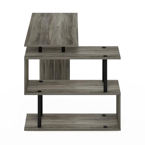 Furinno Moore L-Shape Computer Desk with 3-Tier Shelves, French Oak - color: French Oak/Black, style: 3-Tier Shelves Desk