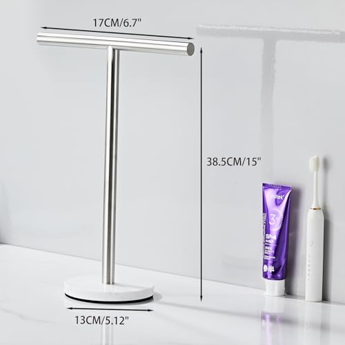 Hand Towel Holder, 15 Inch T-Shape Freestanding Towel Rack Stand for Bathroom & Kitchen Countertop with Brushed Nickel Finish and Marble Base - color: Brushed Nickel