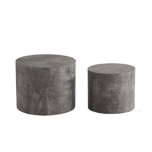 Nesting Coffee Table Set of 2, Modern Round Wooden Coffee Tables, Accent End Side Table for Small Space Living Room,Stone Gery - color: Stone Gery
