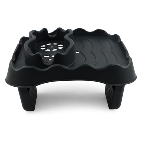 Hot Tub Table Tray Fits Width 6.7-7.8in Inflatable Spa/Pool,Gray | Foldable Hot Tub Side Table,Drink Caddy with 2 Cup Holders and Drain Holes,Non-Slip Rubber for Drinks,Phones & Snacks - color: Gray